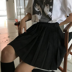 Dark Academia Schoolgirl Uniform Pleated Skirt Black