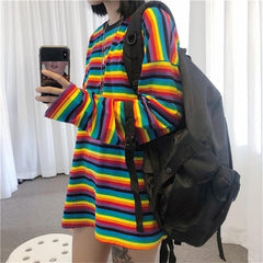 Bright Rainbow Striped Long Sleeves T Shirt