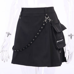 Gothic Black Skirt Cargo Pocket