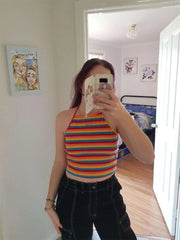 Rainbow Striped Halter Top