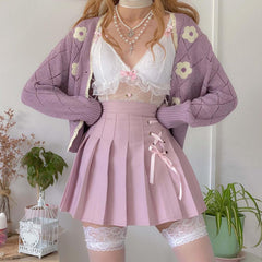 Dollette Kawaii Pink plisseret nederdel Høj talje