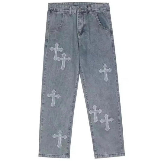 Jeans med krydslappet denim