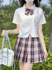 Black Pink Preppy Style Plaid Skirt