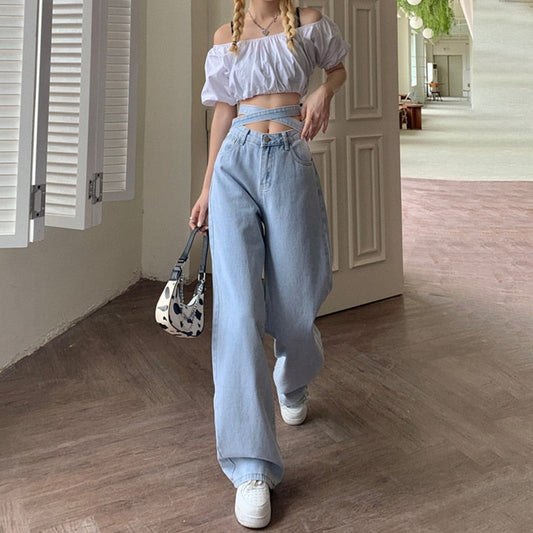 Pantaloni in denim retrò a vita alta