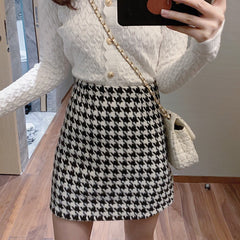 Retro Houndstooth uldnederdel