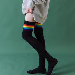 Rainbow Thigh High Tube Sokker - Sort