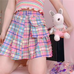 Kawaii Bright Colorful Plaid Skirt