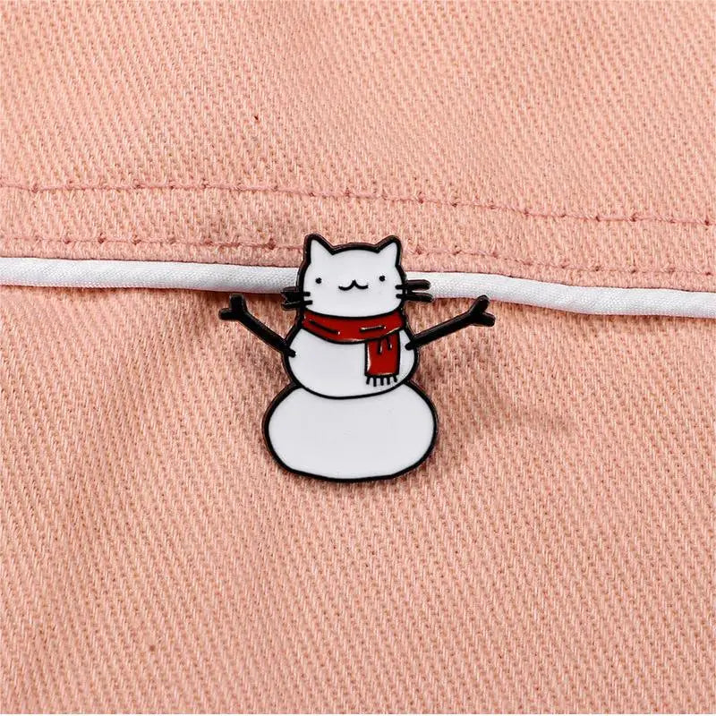 Cute Cat Snowman Enamel Pin Kawaii Side