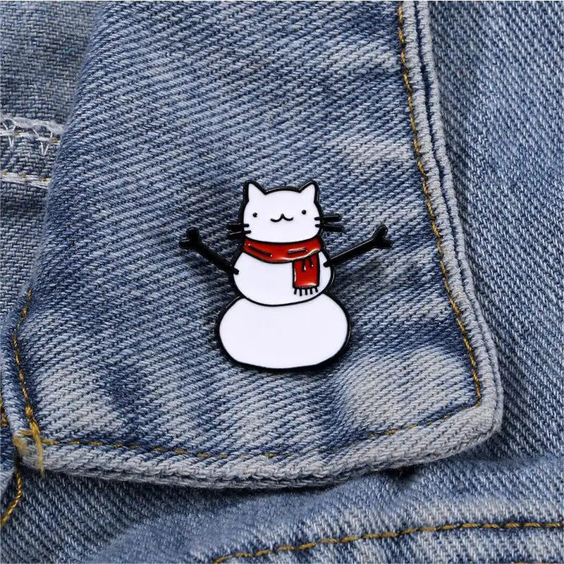 Cute Cat Snowman Enamel Pin Kawaii Side