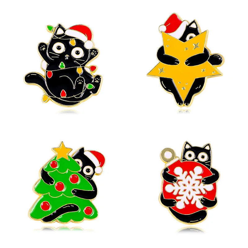 Christmas Kitten Enamel Pin Kawaii Side