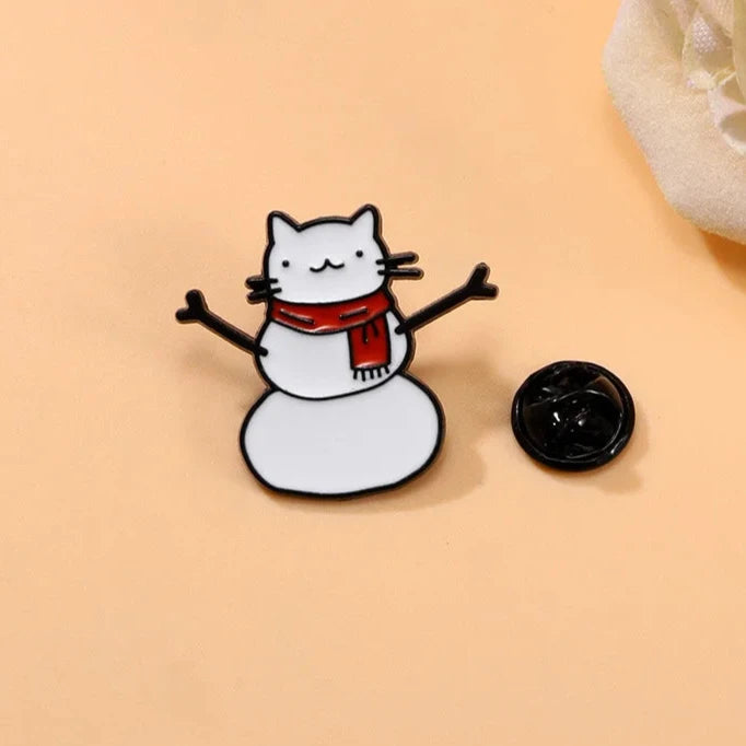 Cute Cat Snowman Enamel Pin Kawaii Side