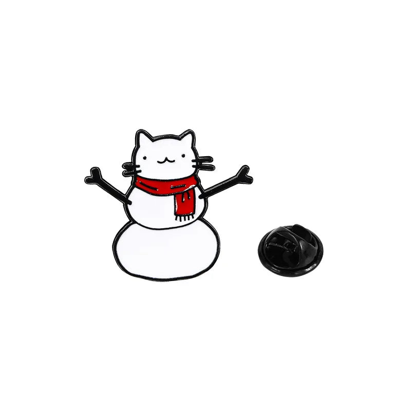 Cute Cat Snowman Enamel Pin Kawaii Side