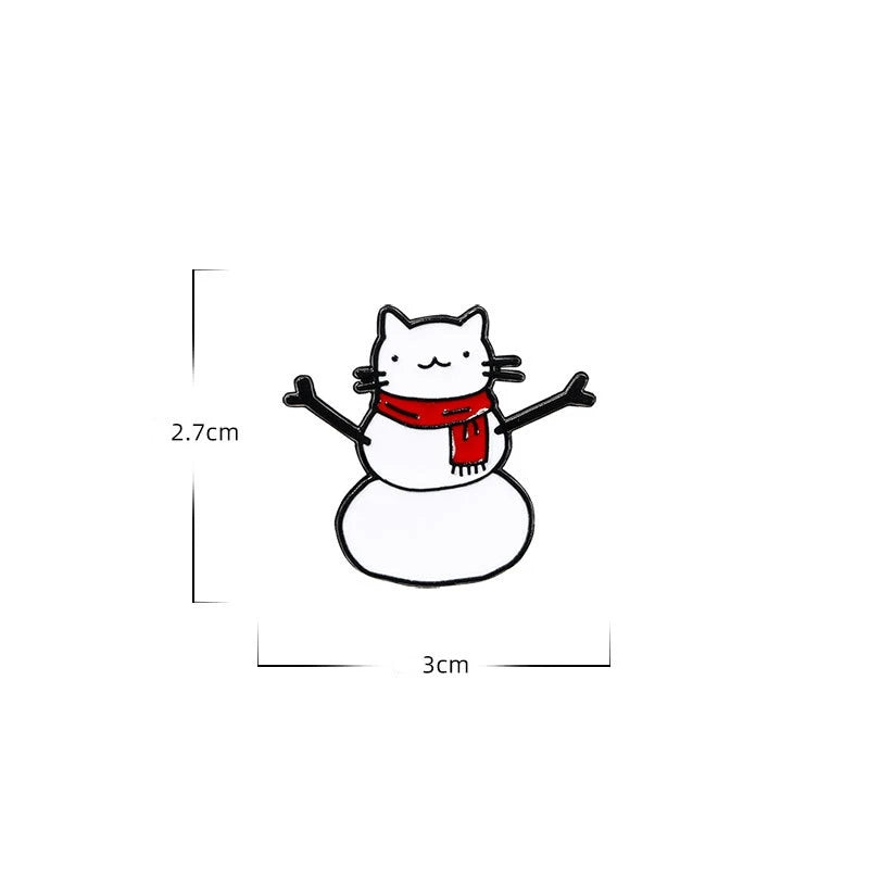 Cute Cat Snowman Enamel Pin Kawaii Side