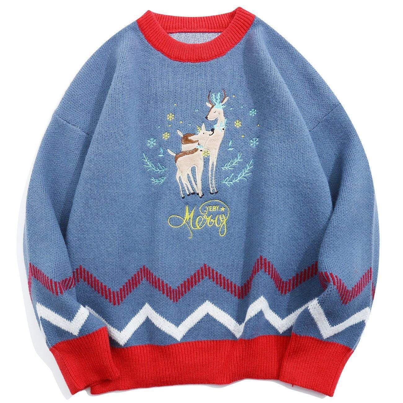 Christmas Embroidery Deer Knit Sweater - Kawaii Side