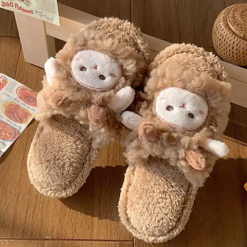 Cozy Cartoon Sheep Plush Slippers - Kawaii Side