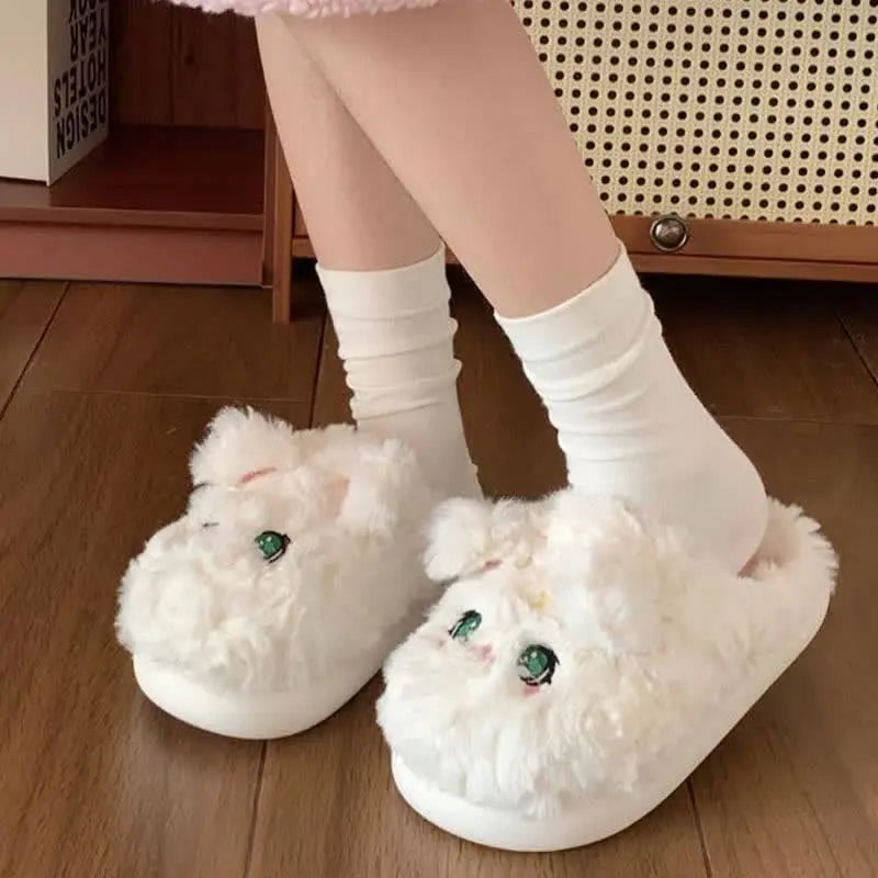 Cute Moon Kitty Plush Slippers - Kawaii Side