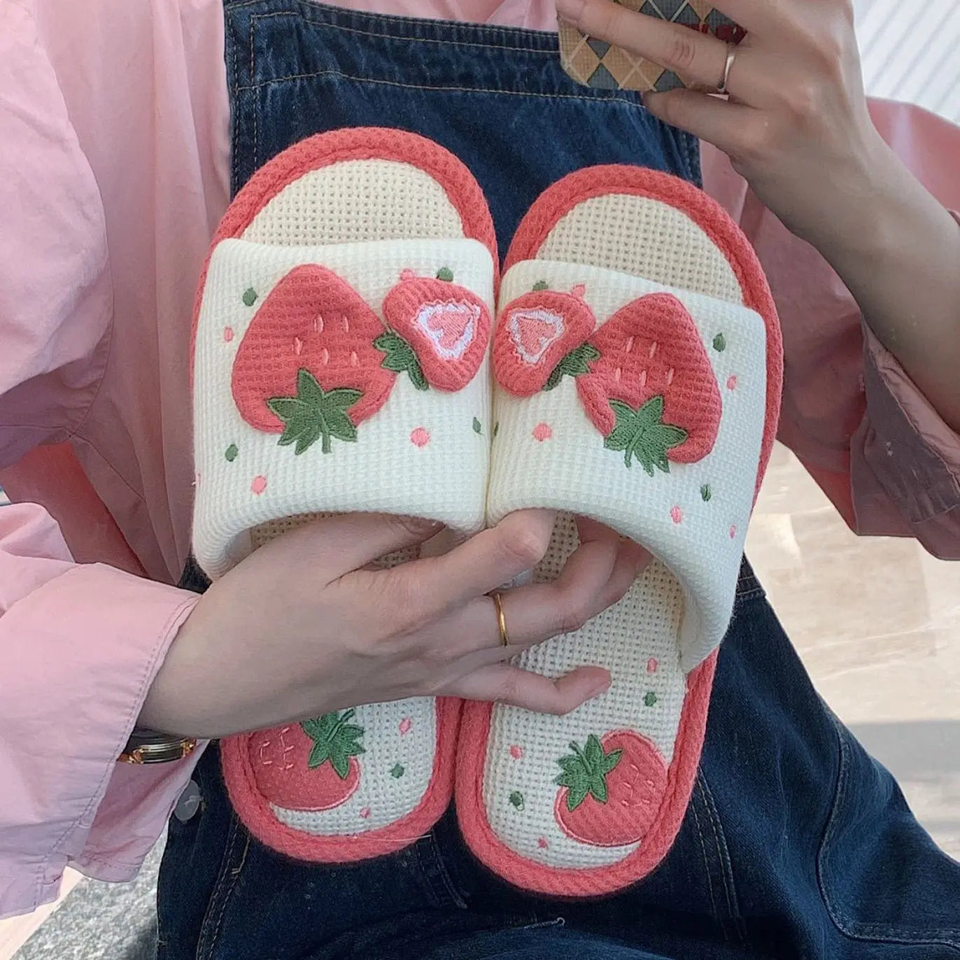 Cute Strawberry Linen Sandals - Kawaii Side