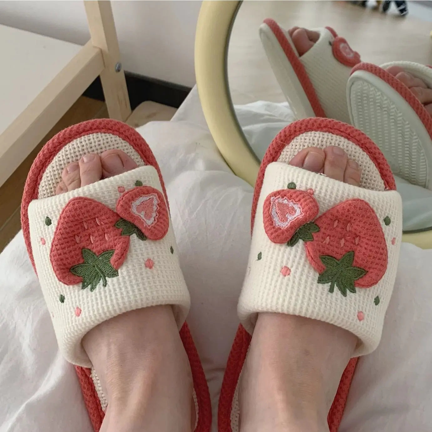 Cute Strawberry Linen Sandals - Kawaii Side