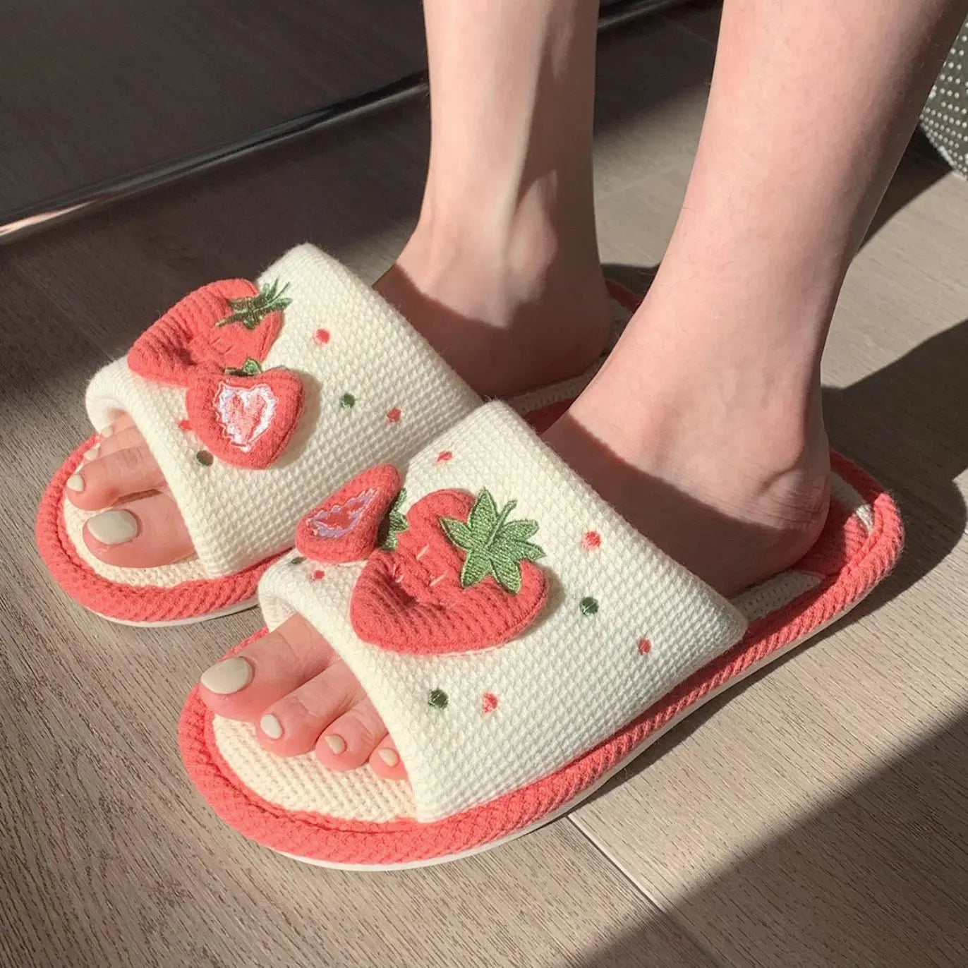 Cute Strawberry Linen Sandals - Kawaii Side