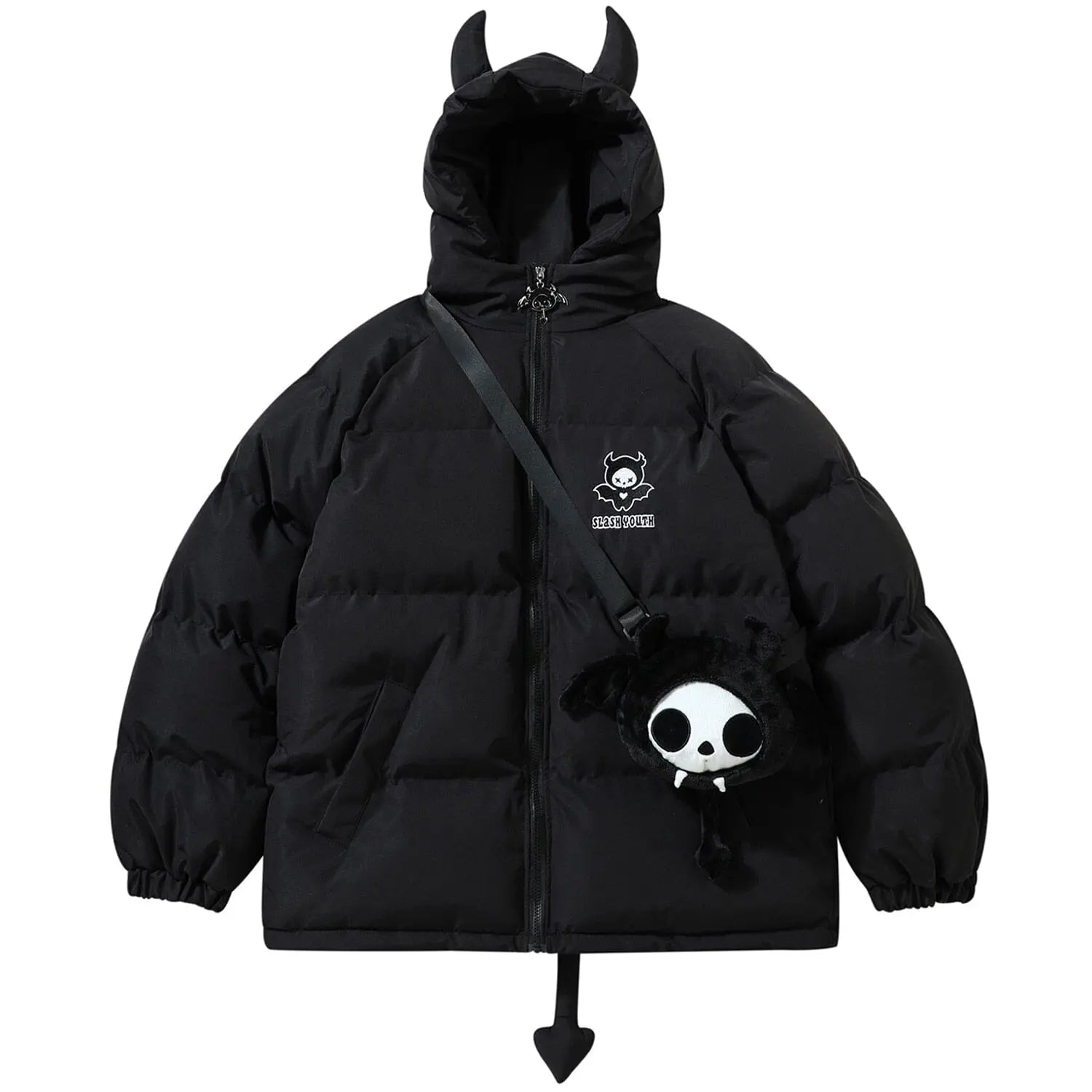 Devil Horns and Wings Streetwear Puffer Jacket - Kawaii Side