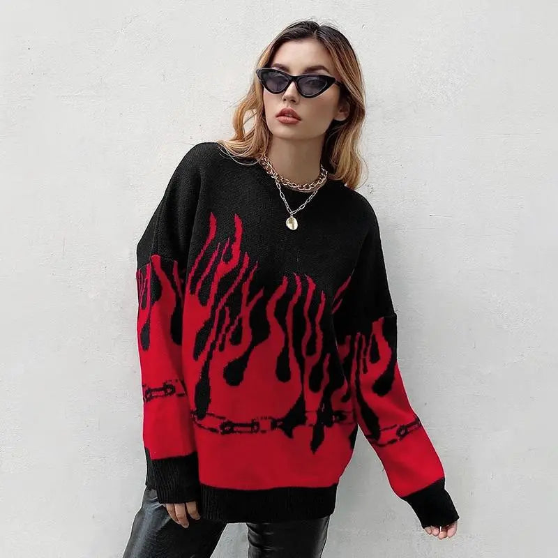 Fire Flame Print Sweater - Kawaii Side