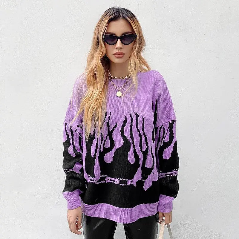 Fire Flame Print Sweater - Kawaii Side