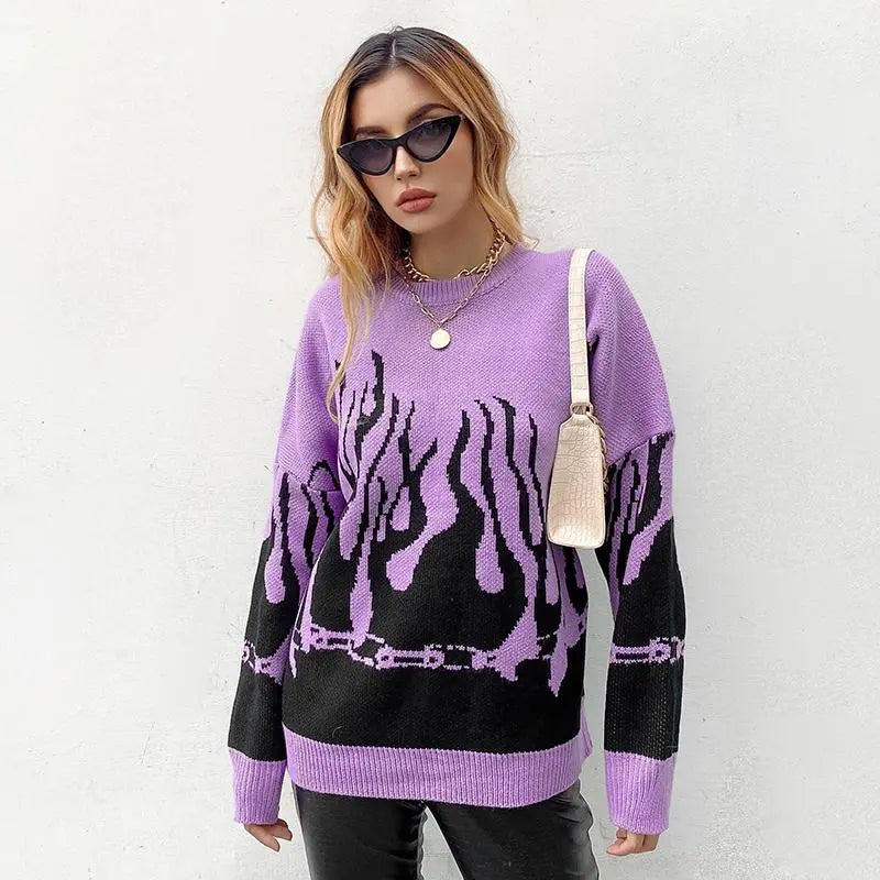 Fire Flame Print Sweater - Kawaii Side