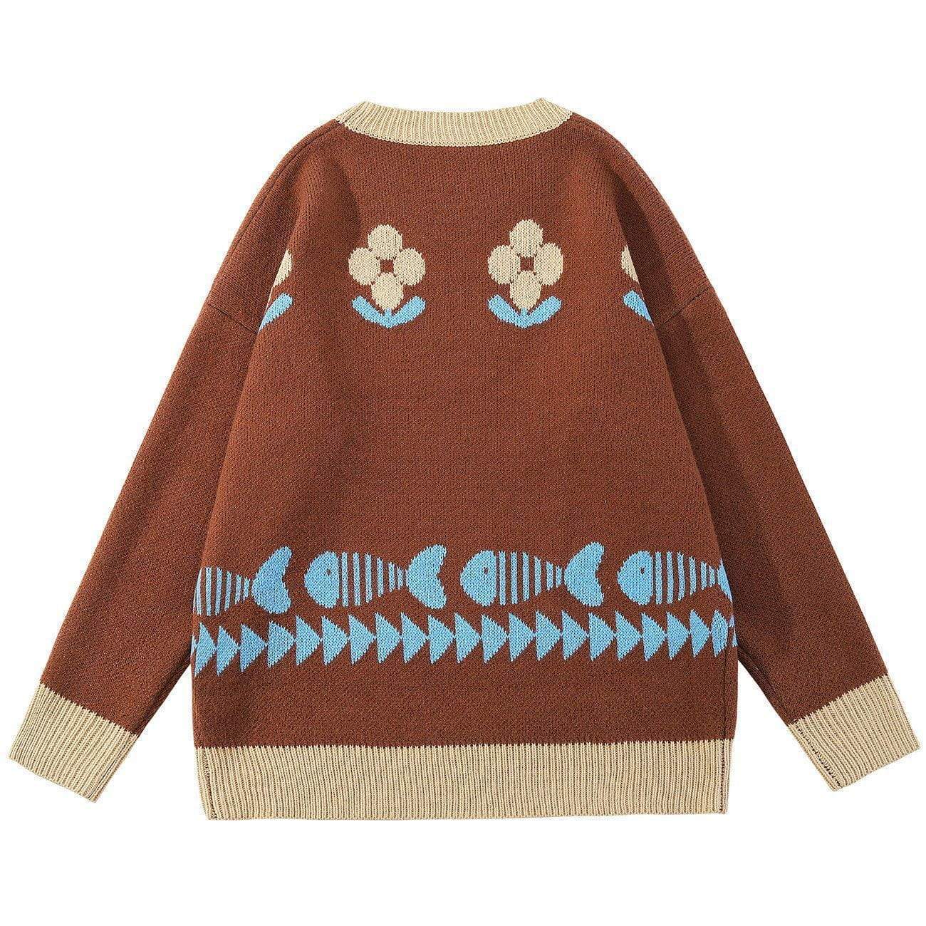 Fish Pattern Knit Sweater - Kawaii Side