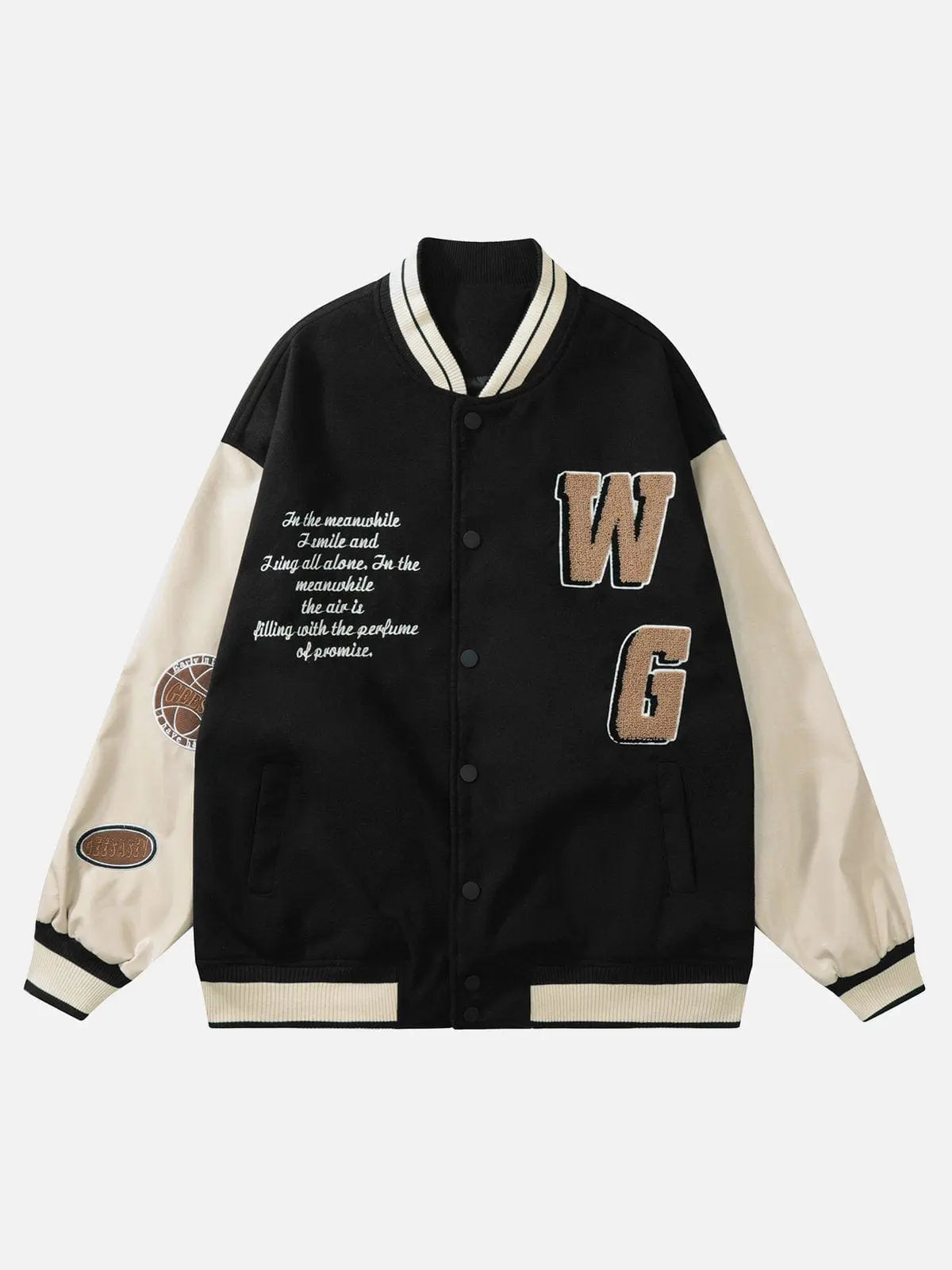 Flocking Embroidery Letters Varsity Jacket - Kawaii Side