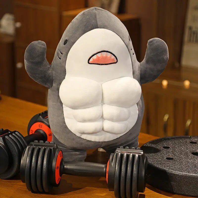 Funny Plush Cute and Muscular Shark with Six-Pack - Kawaii Side