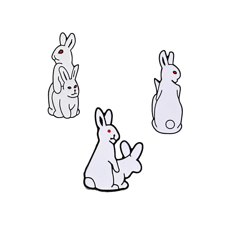 Evil White Rabbit Enamel Pin Creative Bunny Brooches Funny Animal Lapel Pins Denim Jackets Bag Cartoon Badges Cute Jewelry Gift Kawaii Side