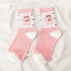 Pink Milk Bear Cotton Socks