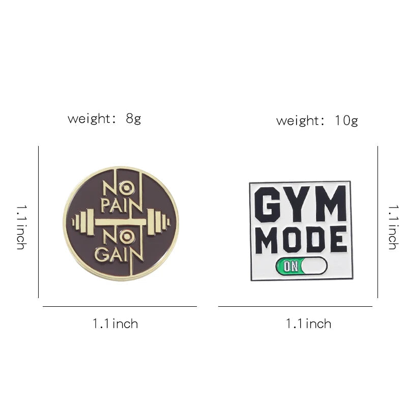 Gym Mooe Enamel Pins No Pain No Gain Excitation Encourage Brooches Lapel Clothes Backpack Hat Badge Sports Lover Jewelry Gifts Kawaii Side