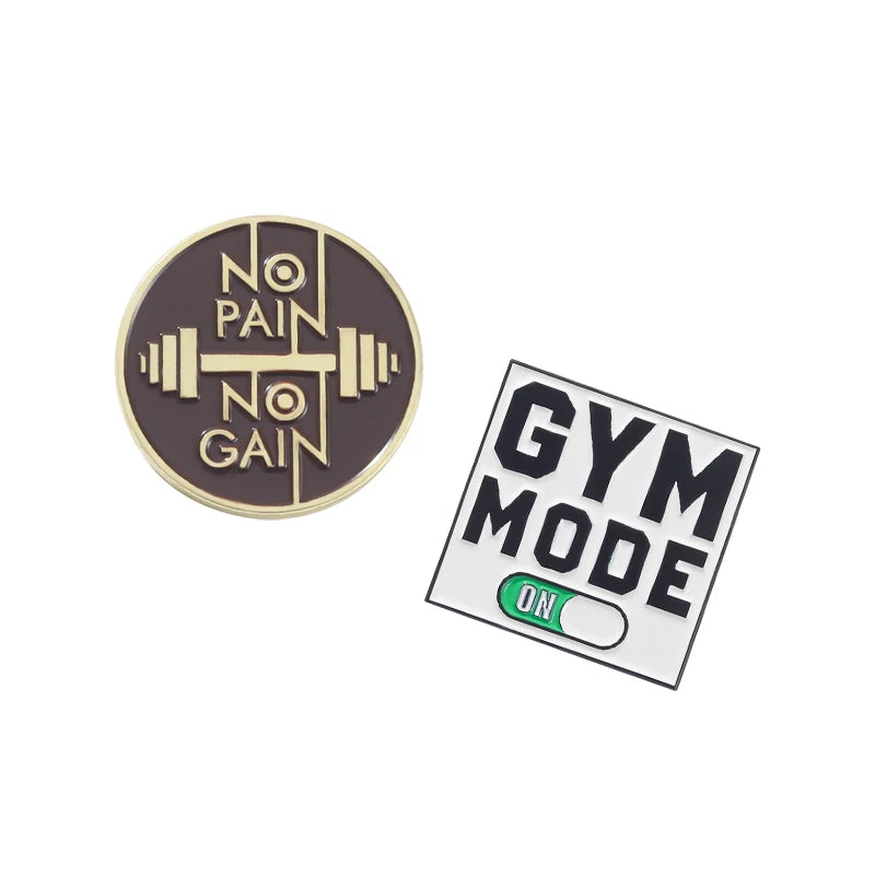 Gym Mooe Enamel Pins No Pain No Gain Excitation Encourage Brooches Lapel Clothes Backpack Hat Badge Sports Lover Jewelry Gifts Kawaii Side