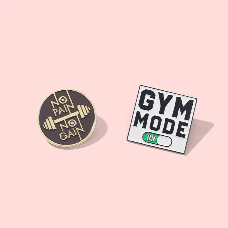 Gym Mooe Enamel Pins No Pain No Gain Excitation Encourage Brooches Lapel Clothes Backpack Hat Badge Sports Lover Jewelry Gifts Kawaii Side