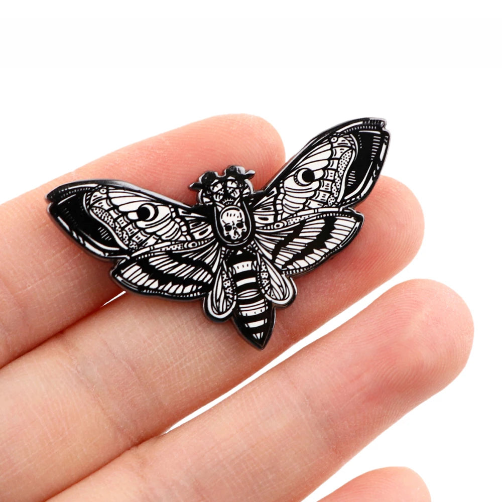 Cool Stuff Halloween Skeleton Moth Horror Enamel Pin Lapel Pins for Backpacks Brooches on Clothes Jewelry Gift Accessories Kawaii Side