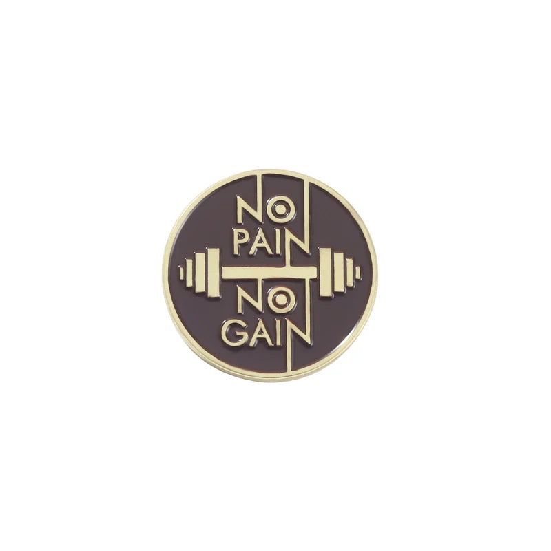 Gym Mooe Enamel Pins No Pain No Gain Excitation Encourage Brooches Lapel Clothes Backpack Hat Badge Sports Lover Jewelry Gifts Kawaii Side