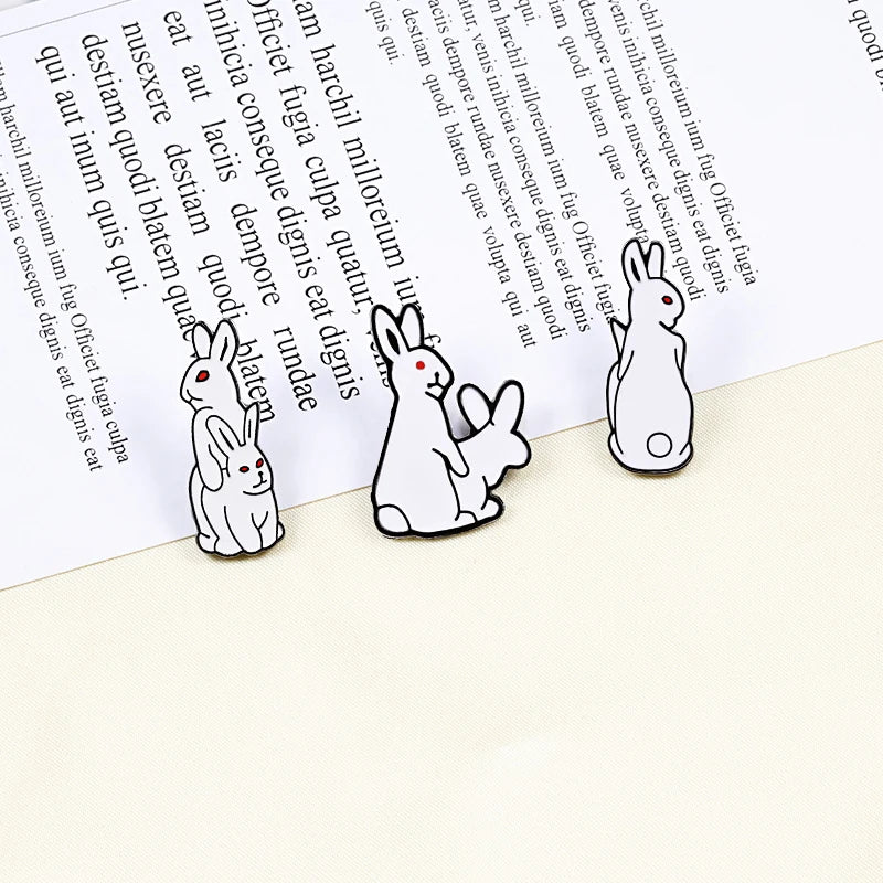 Evil White Rabbit Enamel Pin Creative Bunny Brooches Funny Animal Lapel Pins Denim Jackets Bag Cartoon Badges Cute Jewelry Gift Kawaii Side