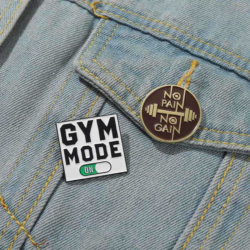 Gym Mooe Enamel Pins No Pain No Gain Excitation Encourage Brooches Lapel Clothes Backpack Hat Badge Sports Lover Jewelry Gifts Kawaii Side