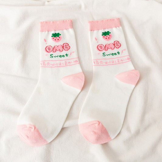 Pink Milk Bear Cotton Socks