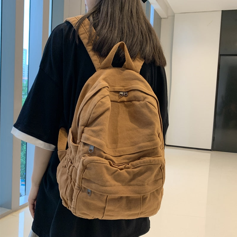 Solid Colour Retro Women Backpack