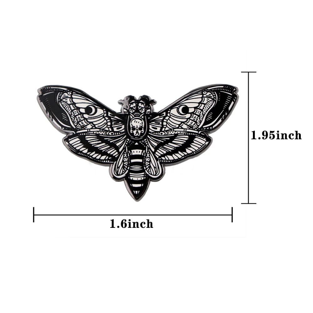 Cool Stuff Halloween Skeleton Moth Horror Enamel Pin Lapel Pins for Backpacks Brooches on Clothes Jewelry Gift Accessories Kawaii Side