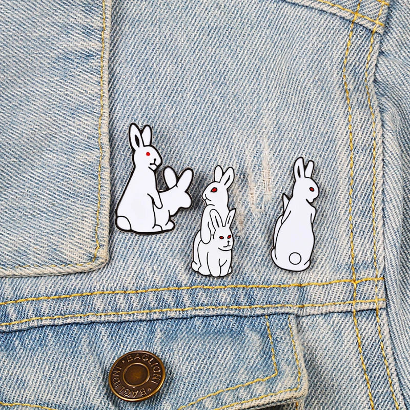 Evil White Rabbit Enamel Pin Creative Bunny Brooches Funny Animal Lapel Pins Denim Jackets Bag Cartoon Badges Cute Jewelry Gift Kawaii Side