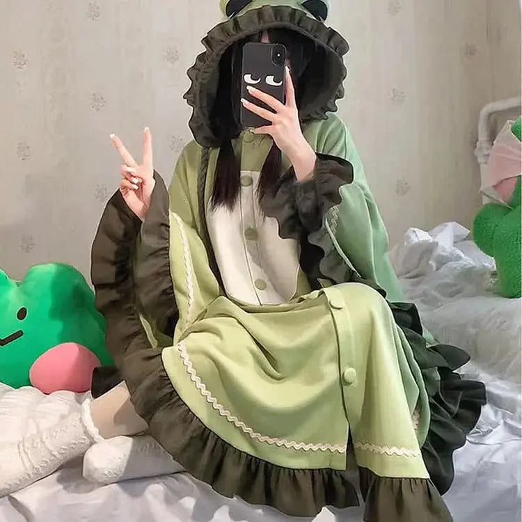 Kawaii Cartoon Frog Hooded Cloak Blanket - Kawaii Side