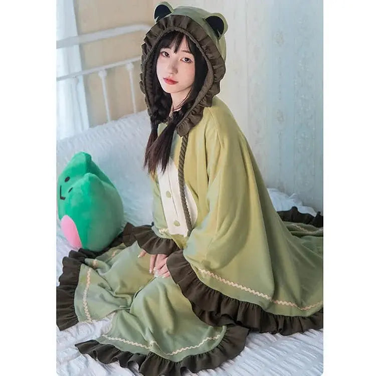 Kawaii Cartoon Frog Hooded Cloak Blanket - Kawaii Side