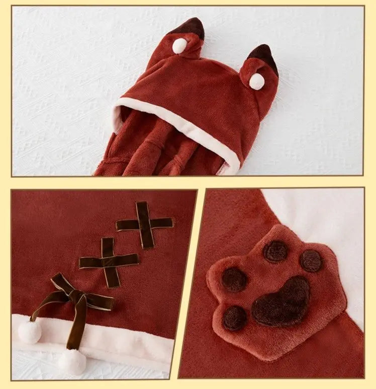 Kawaii Cartoon Red Fox Hooded Blanket - Kawaii Side