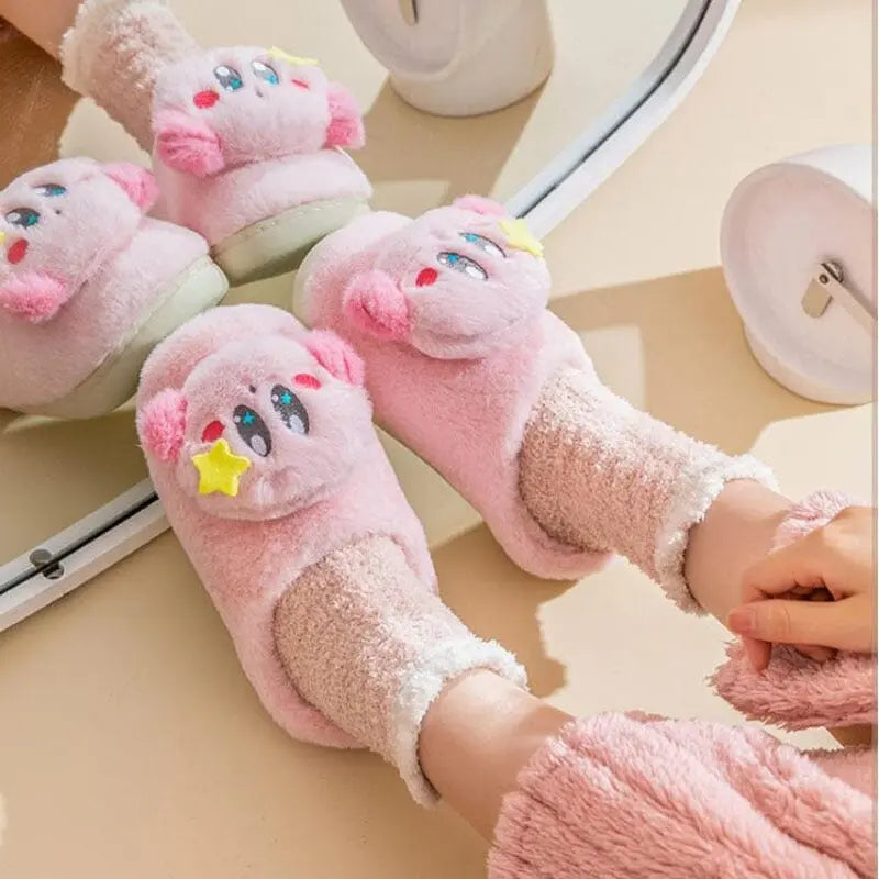 Kawaii Pink Plush Slippers - Kawaii Side