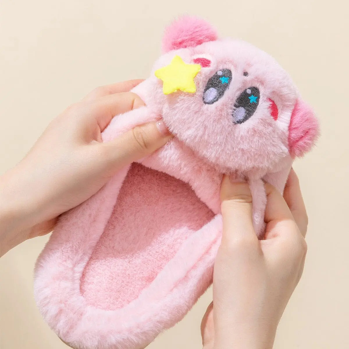 Kawaii Pink Plush Slippers - Kawaii Side