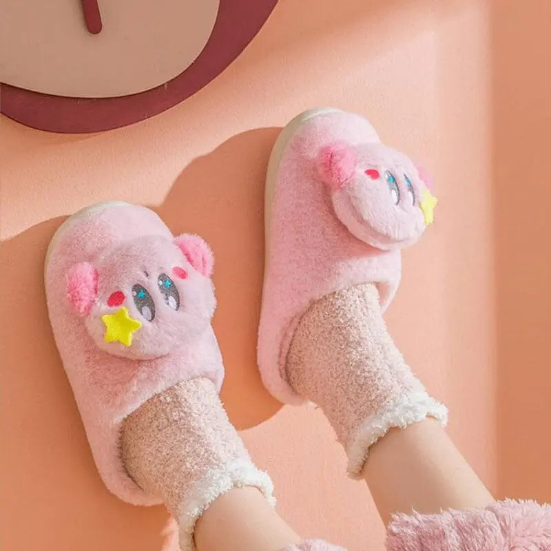 Kawaii Pink Plush Slippers - Kawaii Side