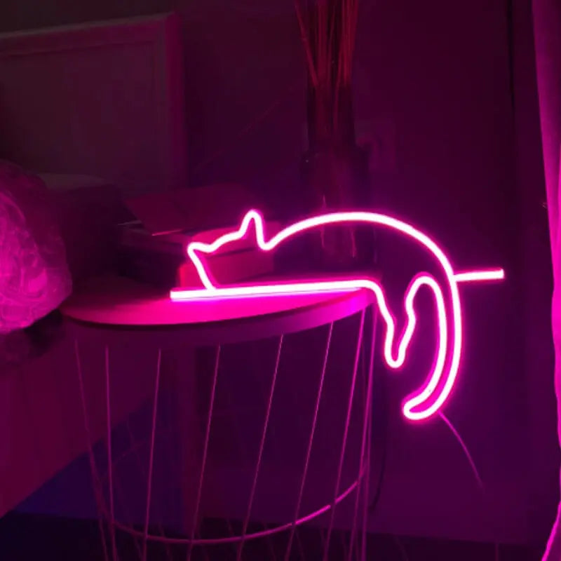 Led Neon Pink Lazy Cat Setup - Kawaii Side